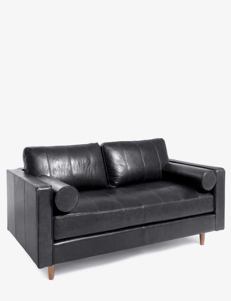 Cognac Leather Loveseat - Black