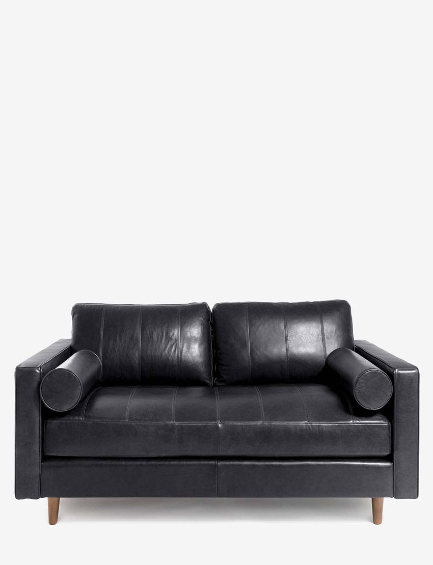 Cognac Leather Loveseat - Black