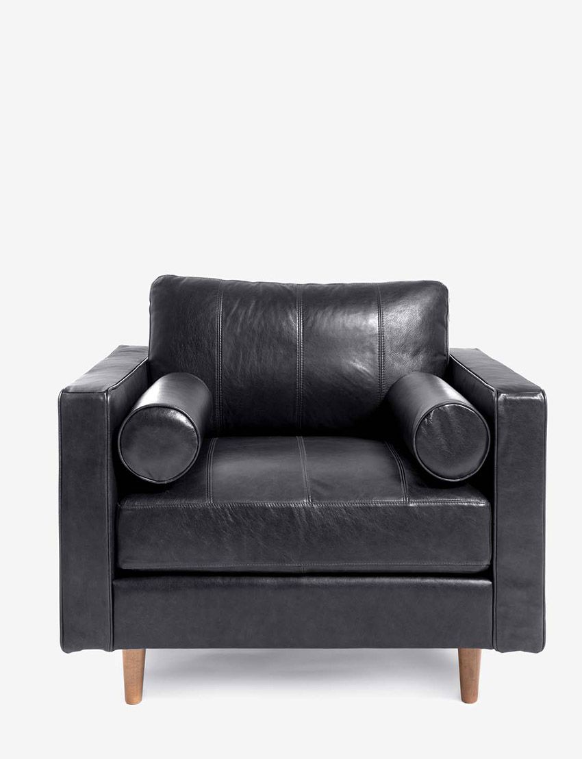 Cognac Leather Lounge Chair - Black
